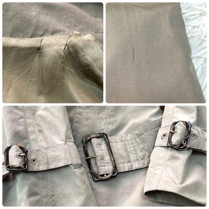 Aquascutum Trench Coat Asian fit XL US size L Dark Khaki Gray Authentic