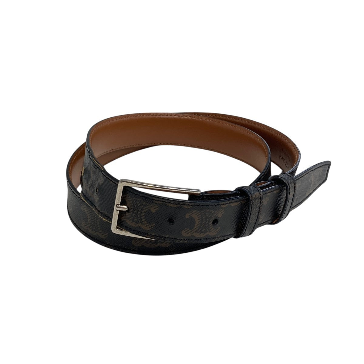 CELINE Men's Belt Macadam Brown Canvas Leather Authentic