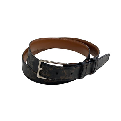 CELINE Men's Belt Macadam Brown Canvas Leather Authentic