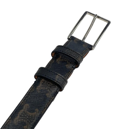 CELINE Men's Belt Macadam Brown Canvas Leather Authentic