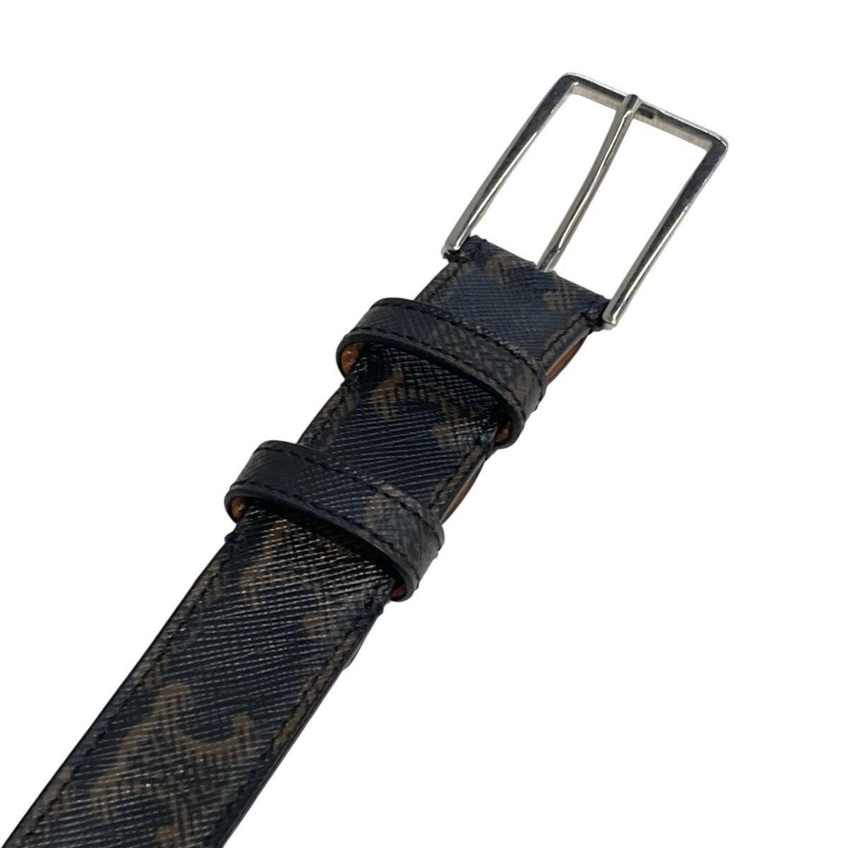 CELINE Men's Belt Macadam Brown Canvas Leather Authentic