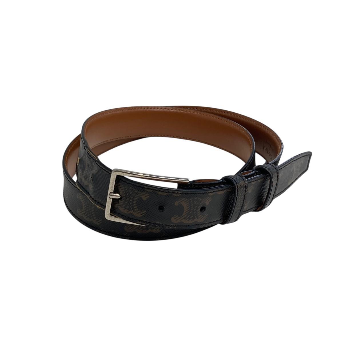 CELINE Men's Belt Macadam Brown Canvas Leather Authentic