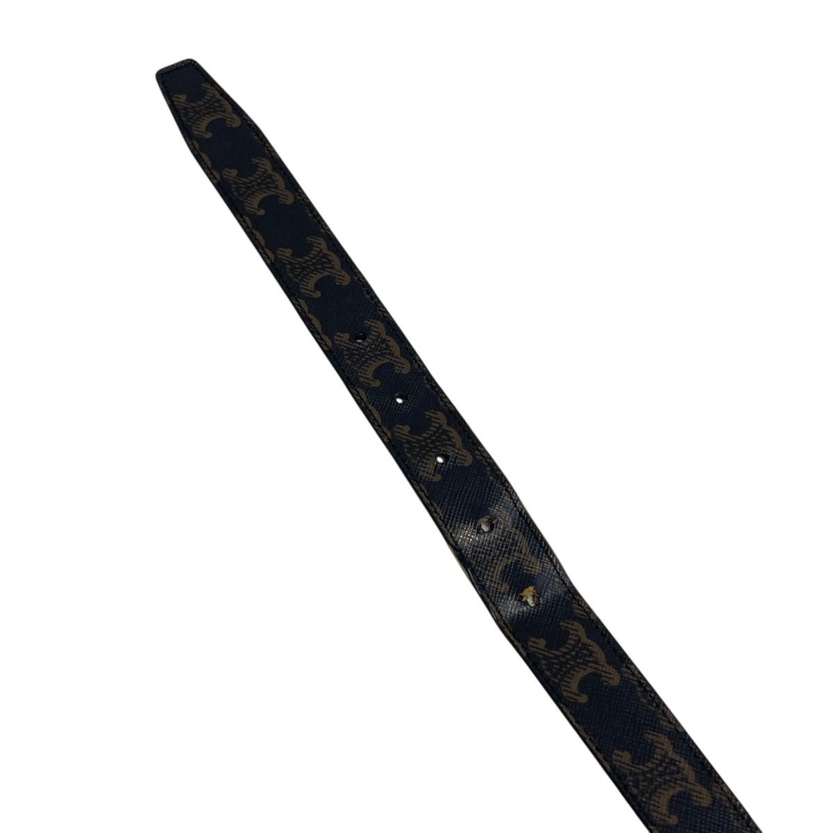 CELINE Men's Belt Macadam Brown Canvas Leather Authentic