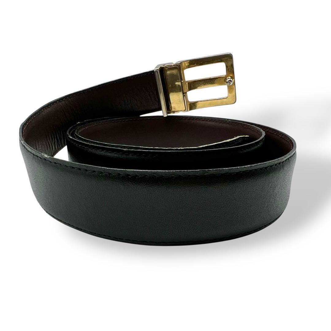 Saint Laurent Men's Belt Logo Leather Black Gold Authentic