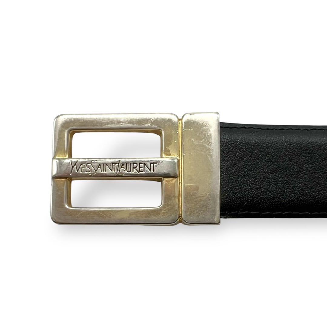 Saint Laurent Men's Belt Logo Leather Black Gold Authentic
