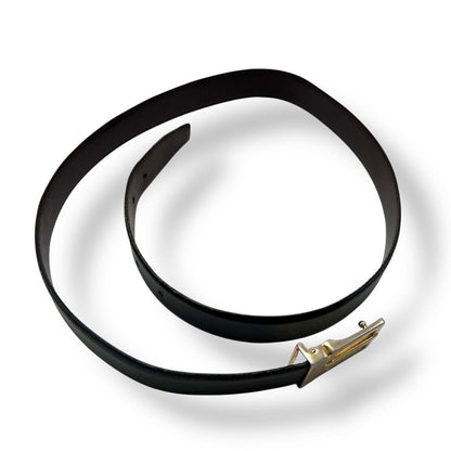 Saint Laurent Men's Belt Logo Leather Black Gold Authentic