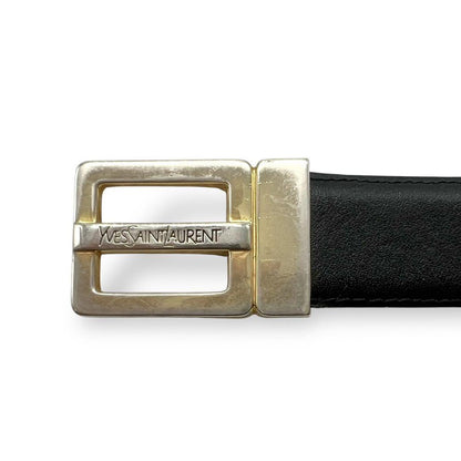 Saint Laurent Men's Belt Logo Leather Black Gold Authentic
