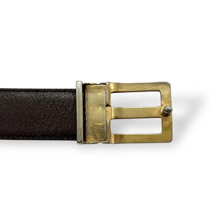 Saint Laurent Men's Belt Logo Leather Black Gold Authentic
