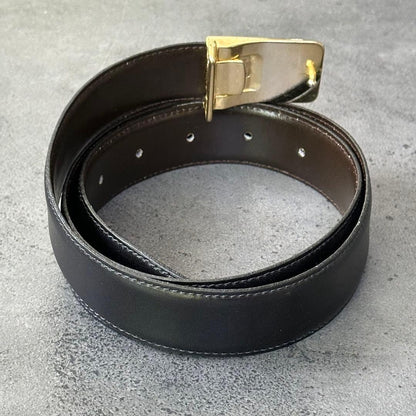 Saint Laurent Men's Belt YSL Cassandra Leather Gold Authentic