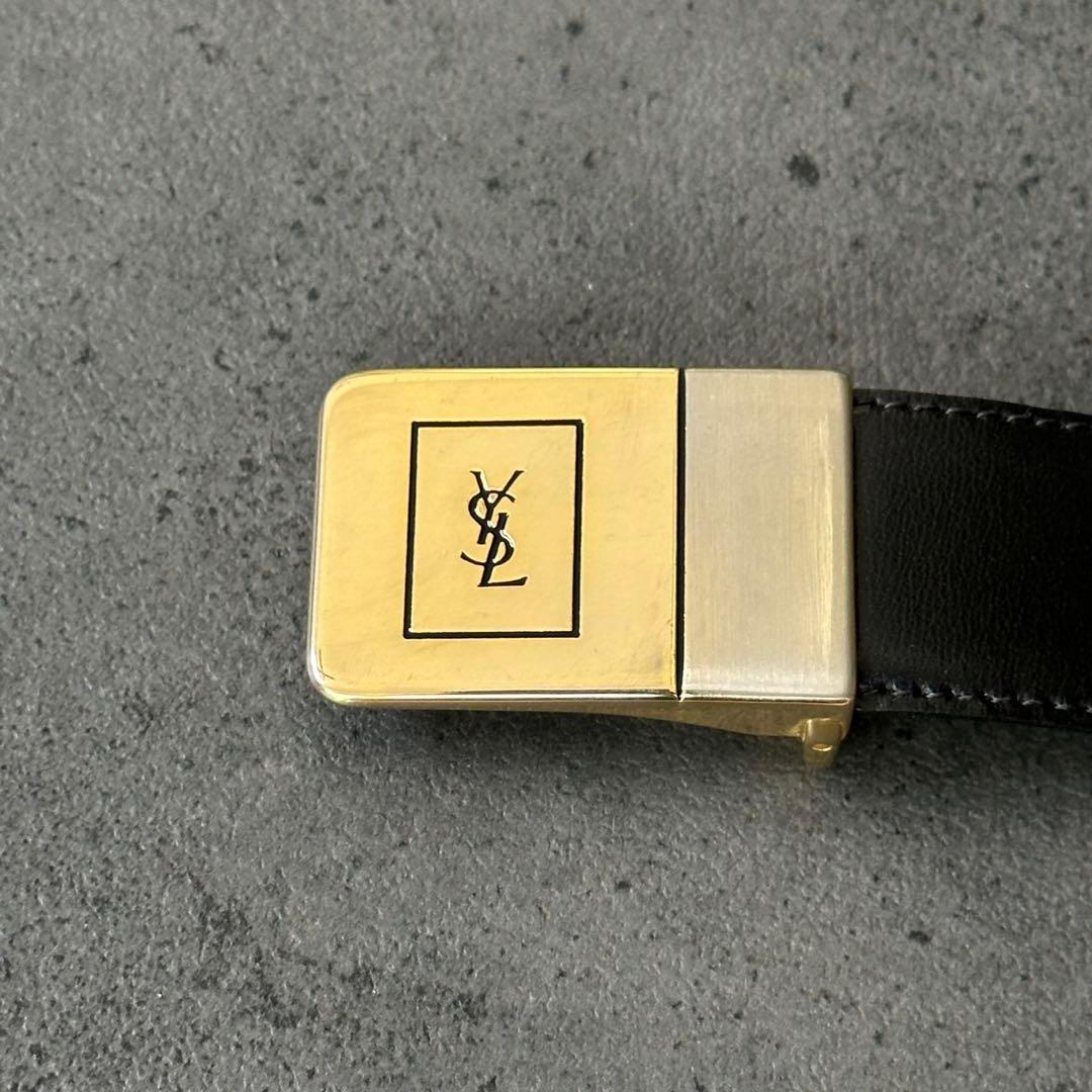 Saint Laurent Men's Belt YSL Cassandra Leather Gold Authentic