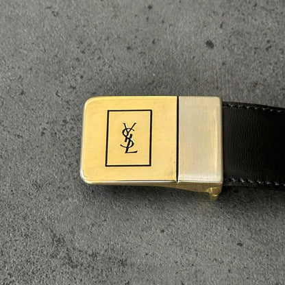Saint Laurent Men's Belt YSL Cassandra Leather Gold Authentic