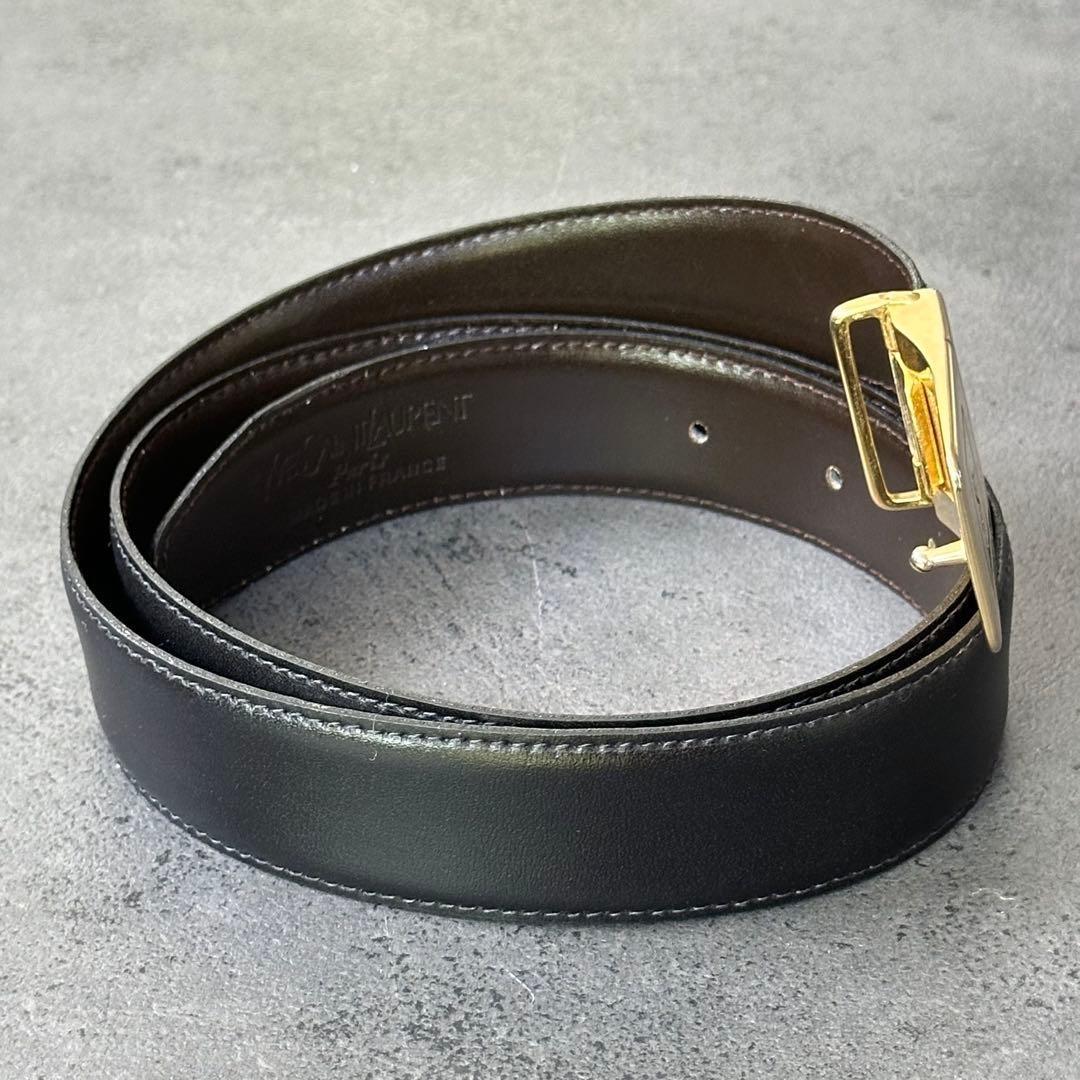 Saint Laurent Men's Belt YSL Cassandra Leather Gold Authentic