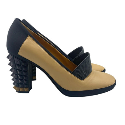 FENDI Shoes Pumps Heel EU 37 US 7 Leather Beige Black Authentic