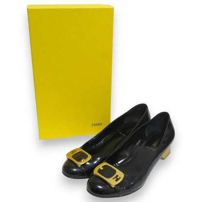 FENDI Shoes Pumps Heel EU 37.5 US 7.5 Patent Leather Black Authentic