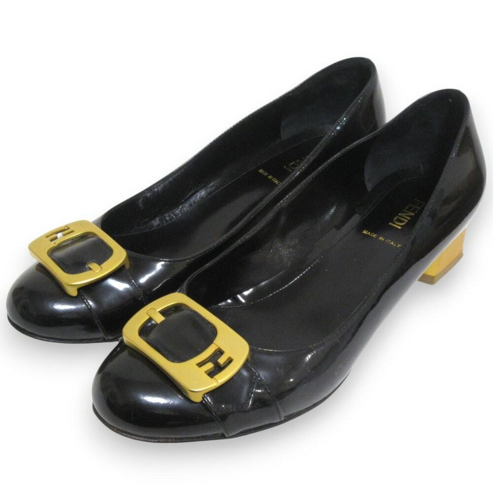 FENDI Shoes Pumps Heel EU 37.5 US 7.5 Patent Leather Black Authentic