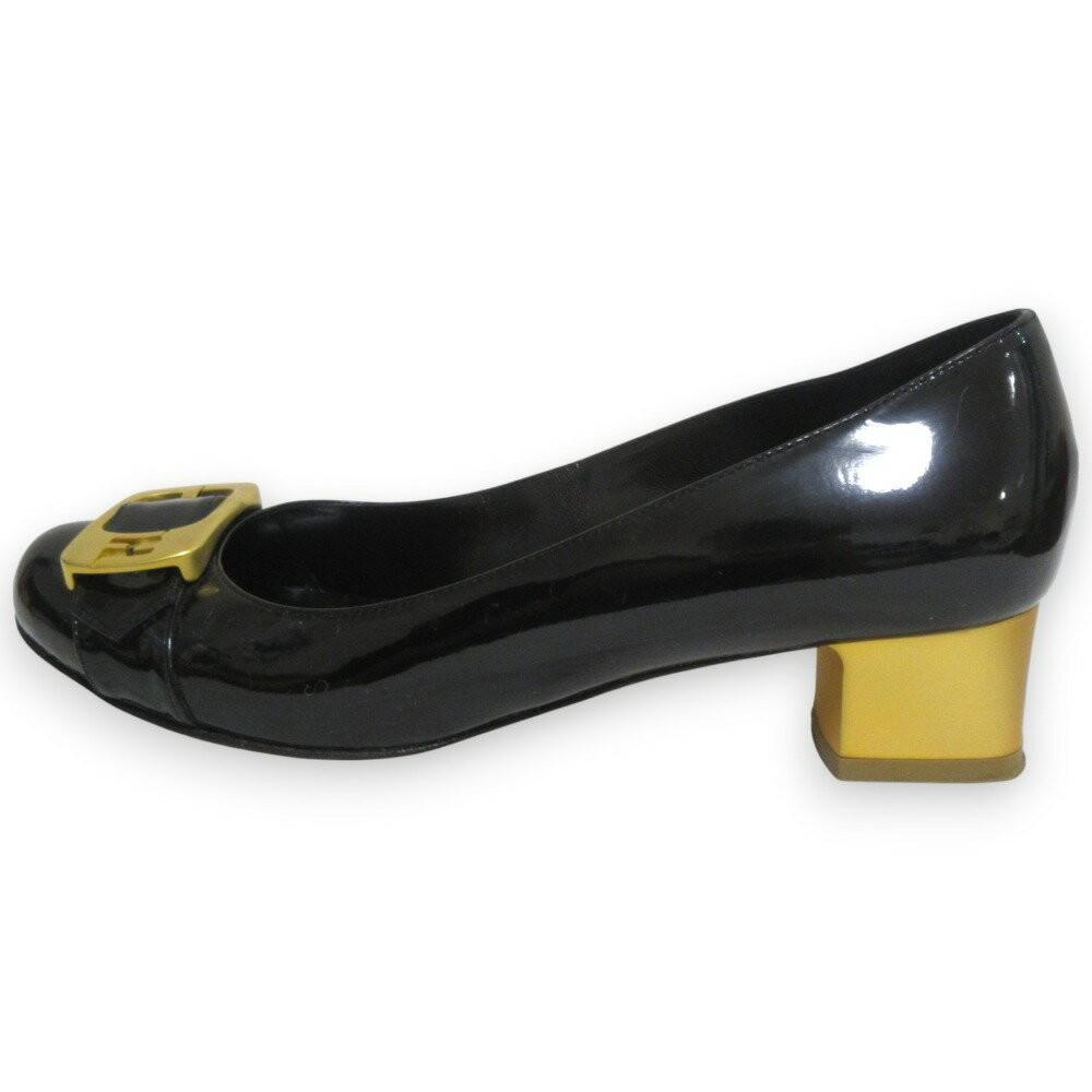 FENDI Shoes Pumps Heel EU 37.5 US 7.5 Patent Leather Black Authentic