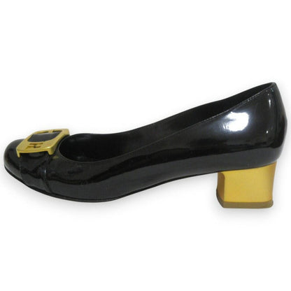 FENDI Shoes Pumps Heel EU 37.5 US 7.5 Patent Leather Black Authentic