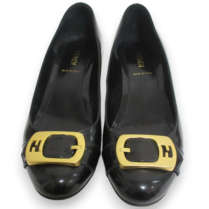 FENDI Shoes Pumps Heel EU 37.5 US 7.5 Patent Leather Black Authentic