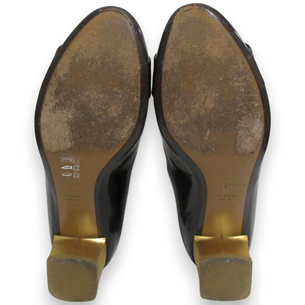 FENDI Shoes Pumps Heel EU 37.5 US 7.5 Patent Leather Black Authentic