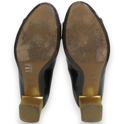 FENDI Shoes Pumps Heel EU 37.5 US 7.5 Patent Leather Black Authentic