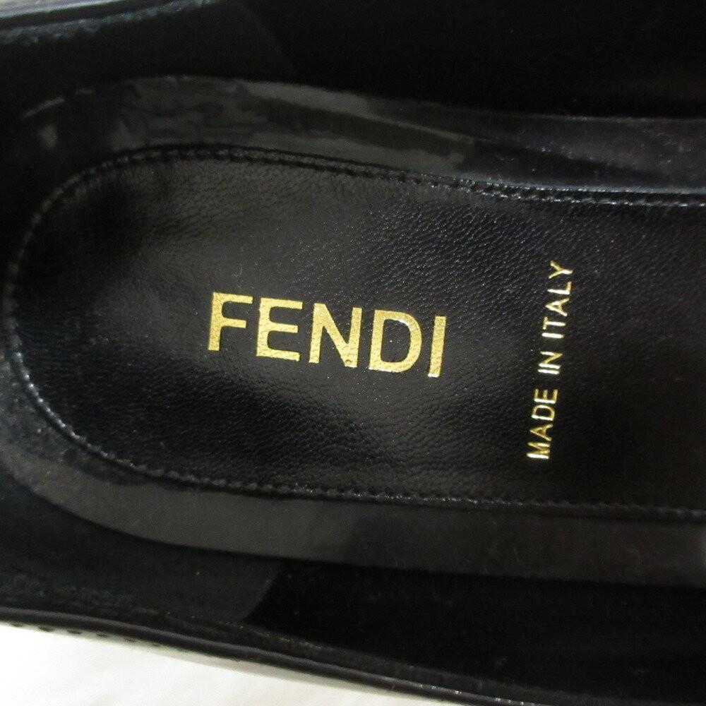 FENDI Shoes Pumps Heel EU 37.5 US 7.5 Patent Leather Black Authentic
