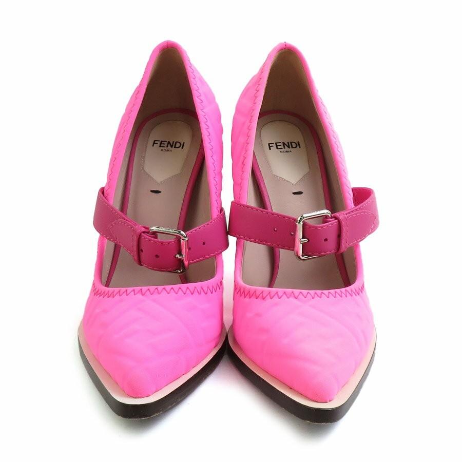 FENDI Shoes Pumps Heel FF Zucca EU 37 US 7 Nylon Canvas Leather Pink Authentic