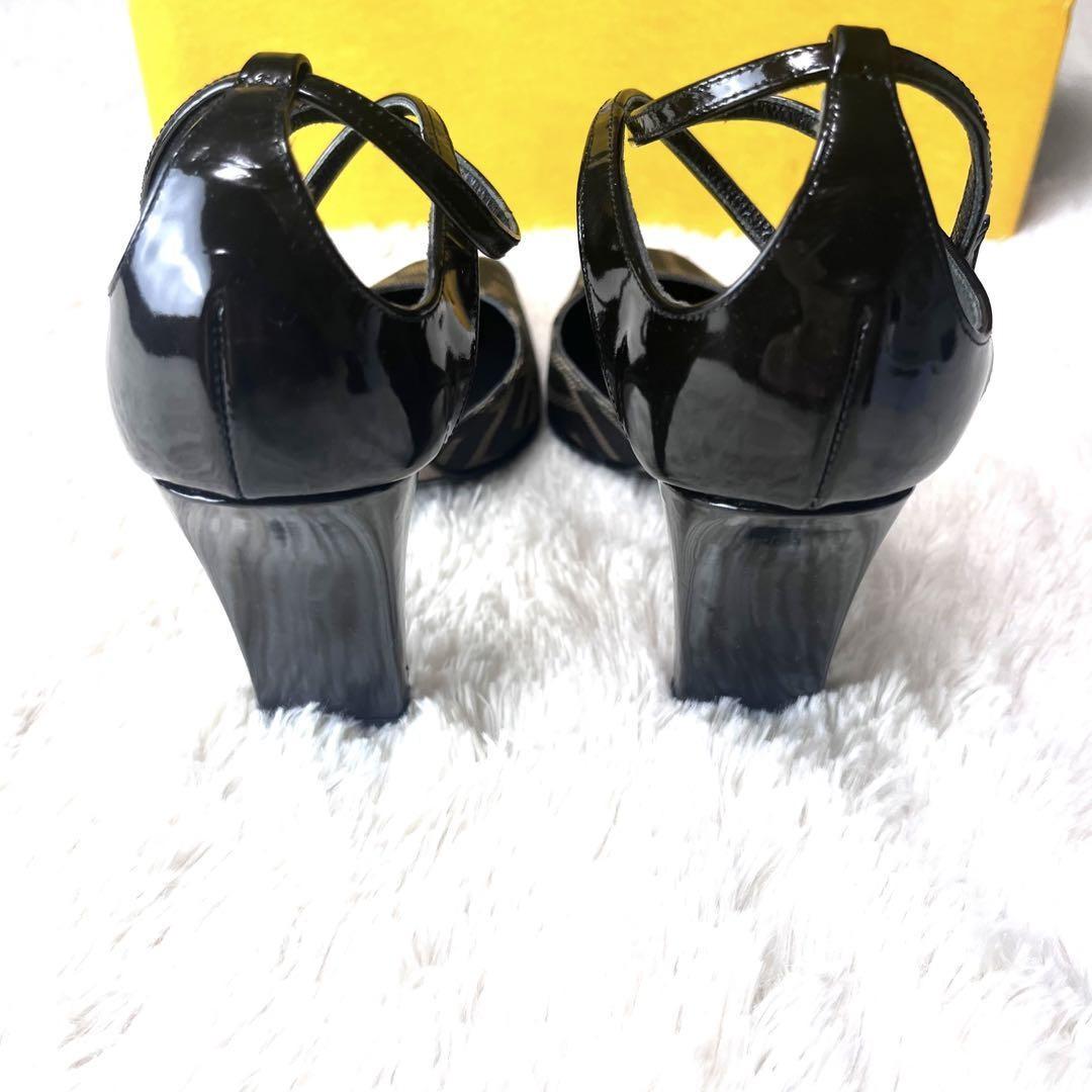 FENDI Shoes Pumps Heel FF Zucca EU 35.5 US 5.5 Canvas Leather Black Brown Auth