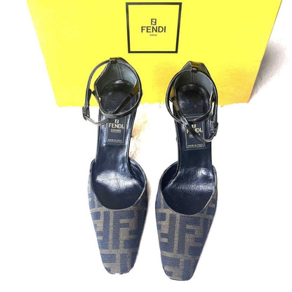 FENDI Shoes Pumps Heel FF Zucca EU 35.5 US 5.5 Canvas Leather Black Brown Auth