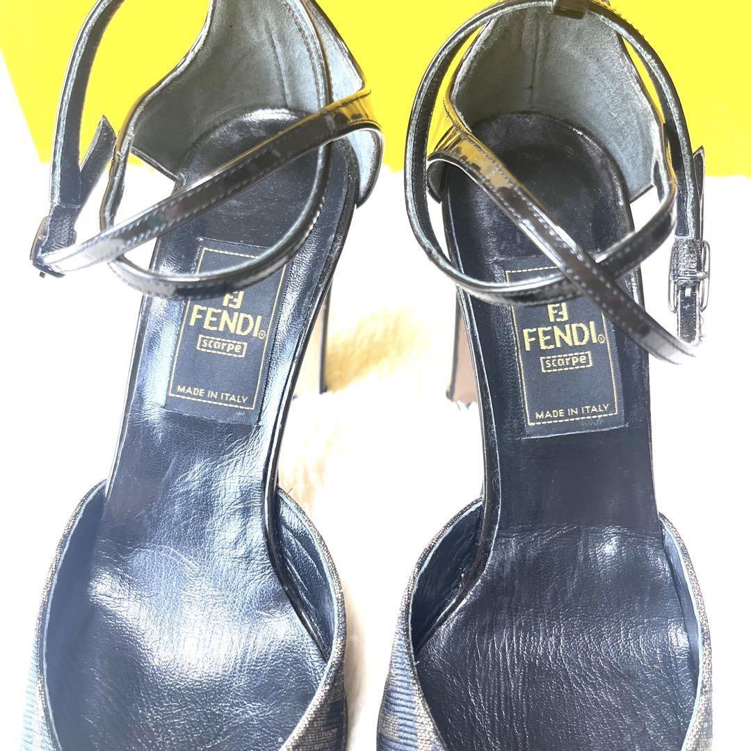 FENDI Shoes Pumps Heel FF Zucca EU 35.5 US 5.5 Canvas Leather Black Brown Auth