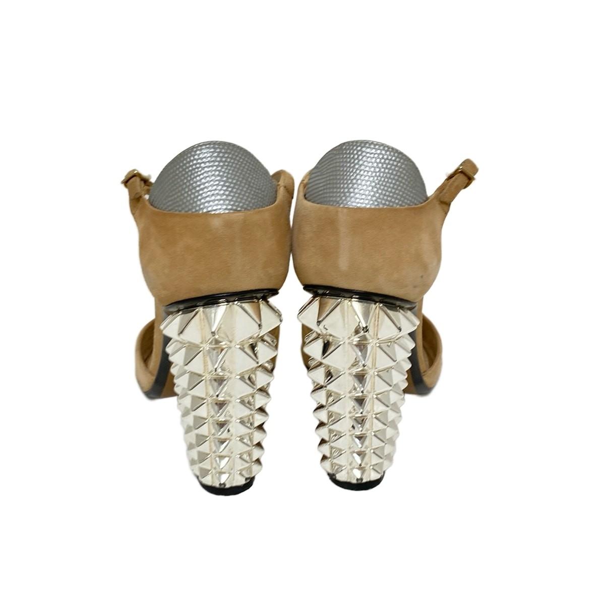 FENDI Sandals Shoes EU 37 US 7 Suede Leather Beige Authentic