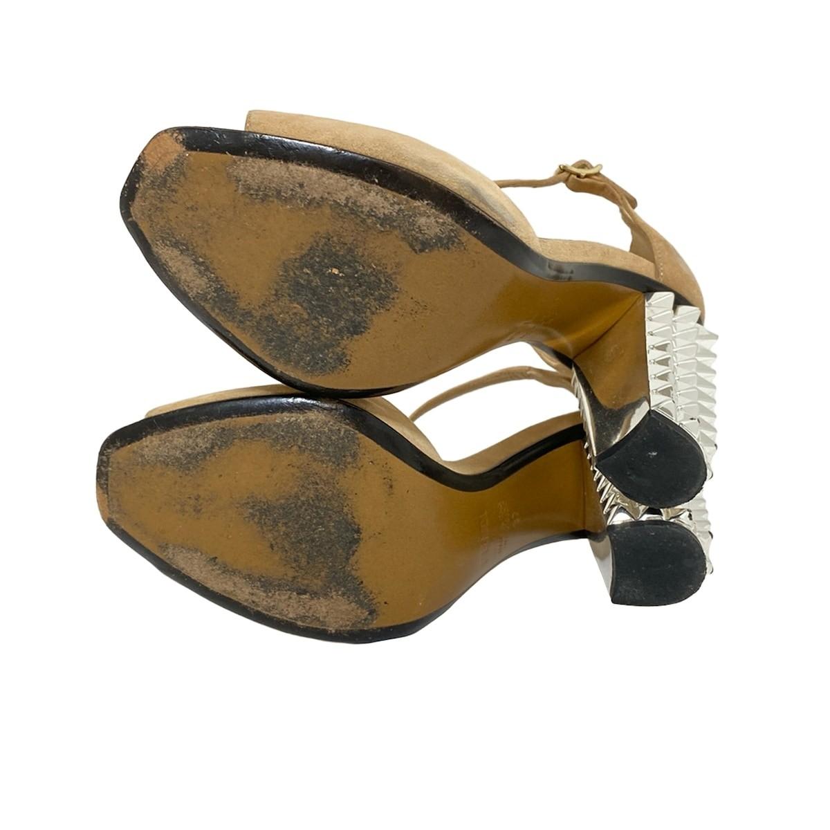 FENDI Sandals Shoes EU 37 US 7 Suede Leather Beige Authentic