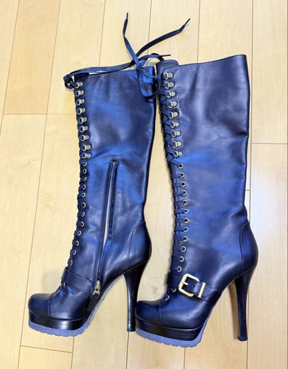 FENDI Boots Shoes EU 36 US 6 Leather Black Authentic