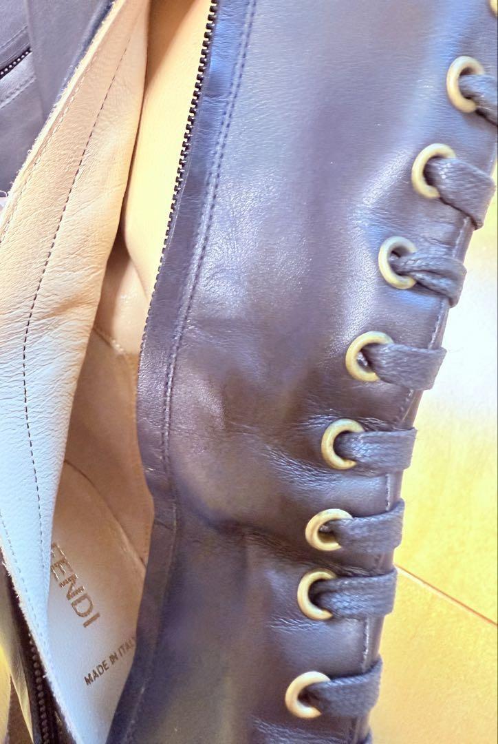FENDI Boots Shoes EU 36 US 6 Leather Black Authentic