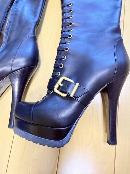 FENDI Boots Shoes EU 36 US 6 Leather Black Authentic