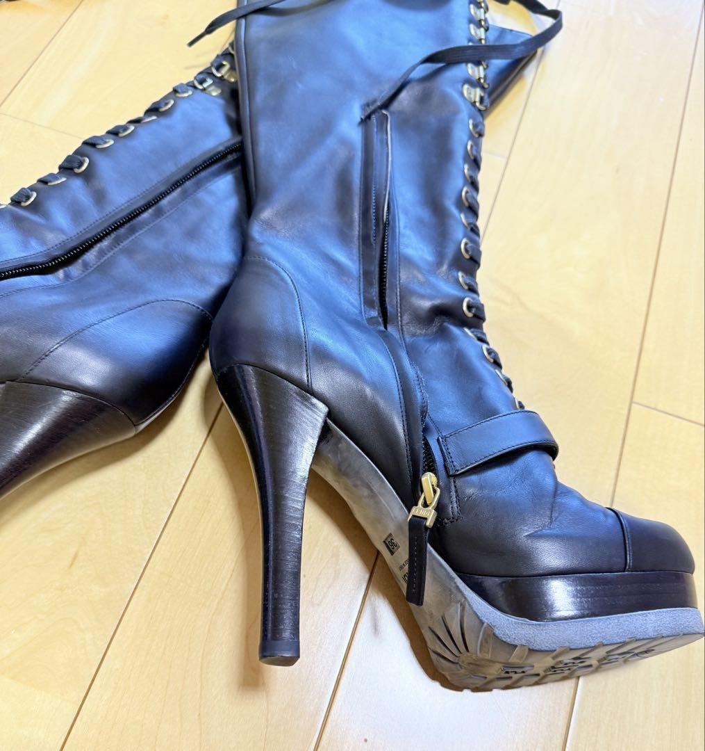 FENDI Boots Shoes EU 36 US 6 Leather Black Authentic