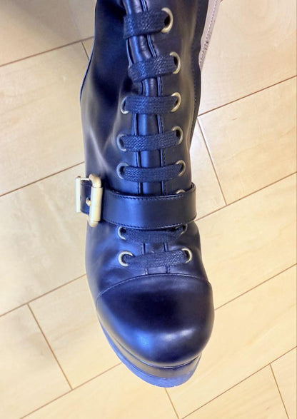 FENDI Boots Shoes EU 36 US 6 Leather Black Authentic