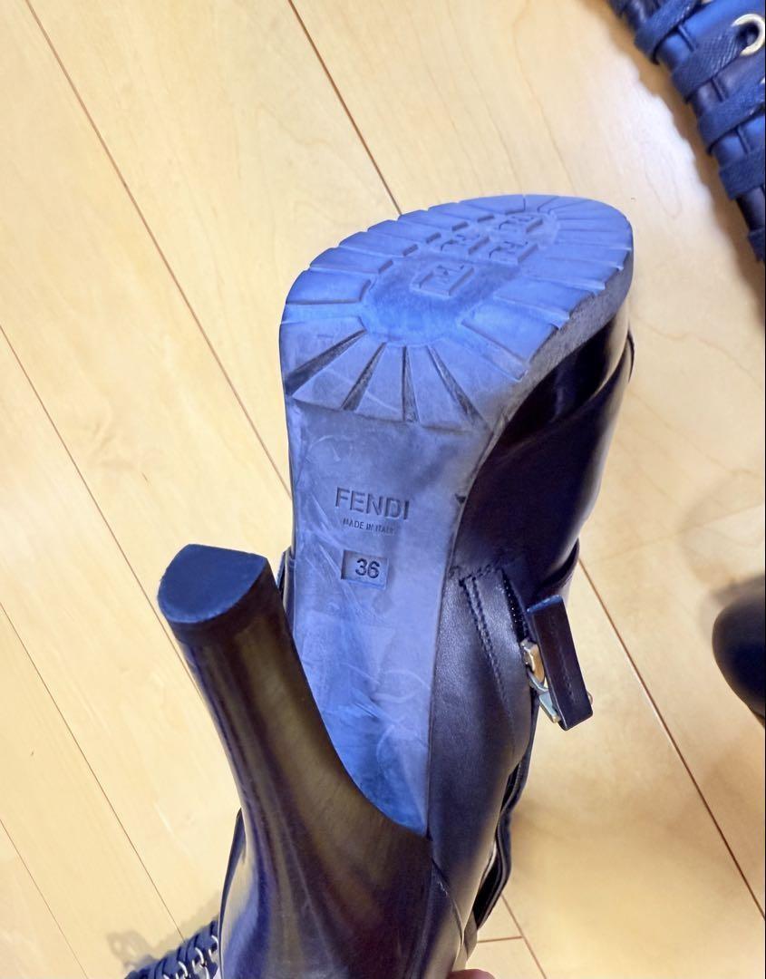 FENDI Boots Shoes EU 36 US 6 Leather Black Authentic