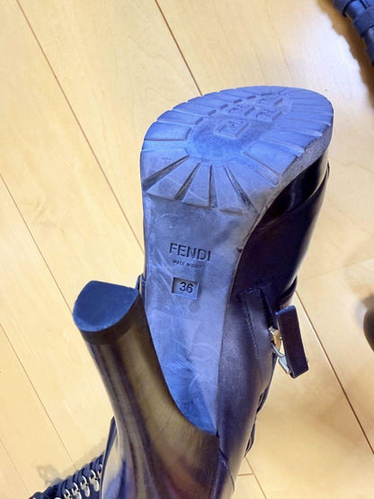 FENDI Boots Shoes EU 36 US 6 Leather Black Authentic
