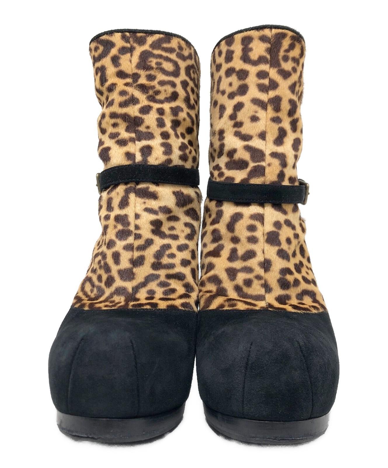 Saint Laurent Short Boots Shoes EU 37 US 7 Black Leopard Authentic