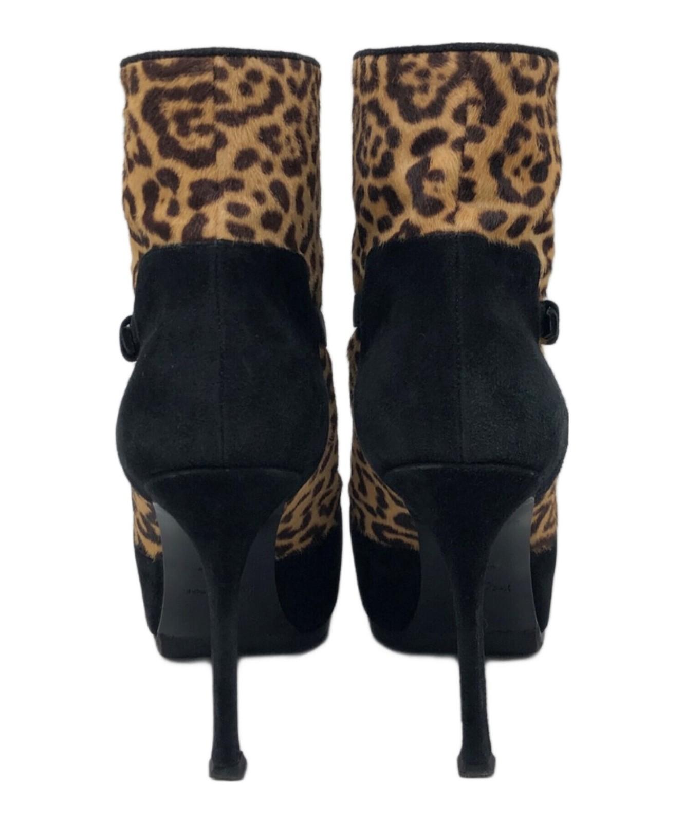 Saint Laurent Short Boots Shoes EU 37 US 7 Black Leopard Authentic
