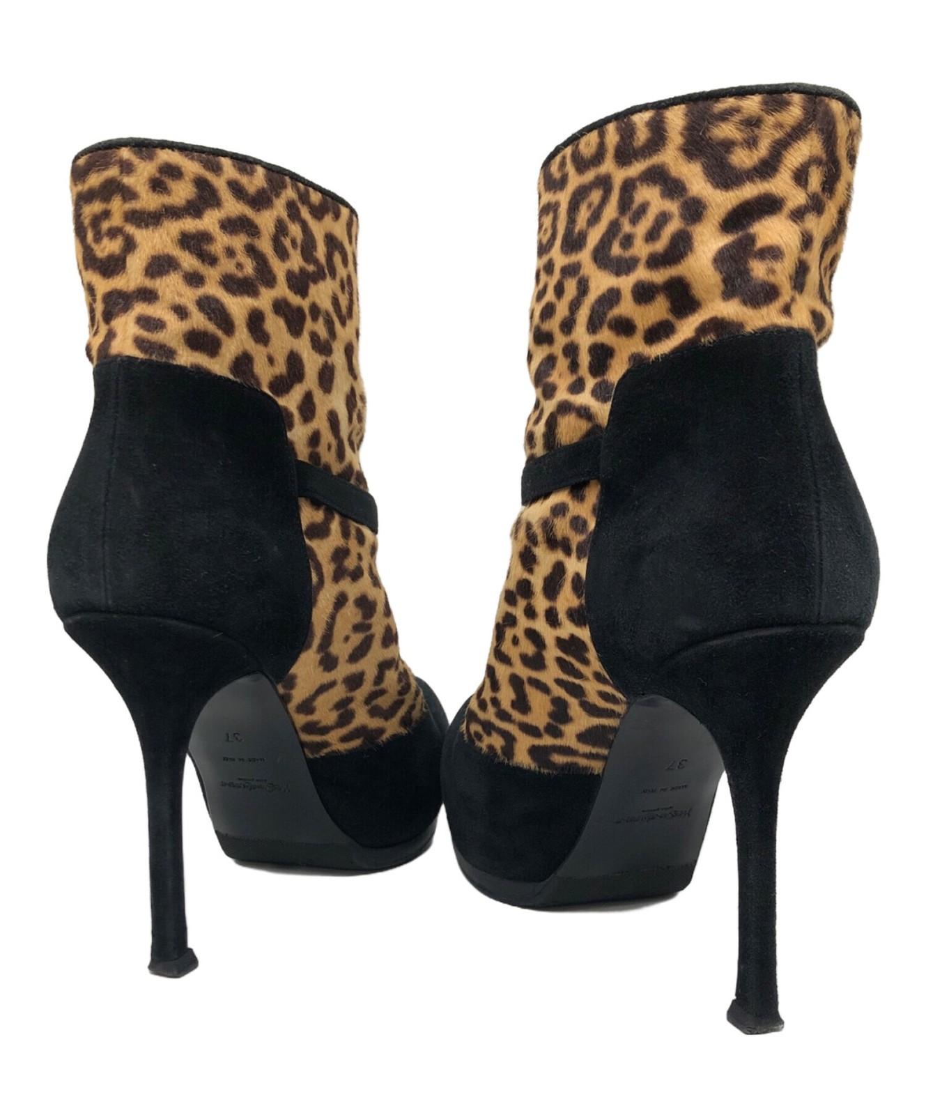 Saint Laurent Short Boots Shoes EU 37 US 7 Black Leopard Authentic