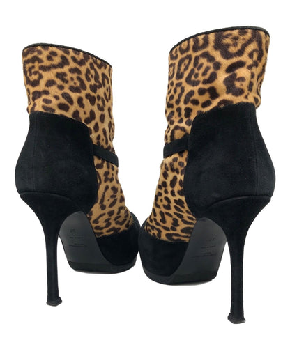 Saint Laurent Short Boots Shoes EU 37 US 7 Black Leopard Authentic