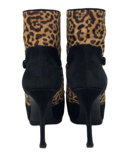 Saint Laurent Short Boots Shoes EU 37 US 7 Black Leopard Authentic