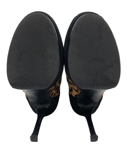 Saint Laurent Short Boots Shoes EU 37 US 7 Black Leopard Authentic