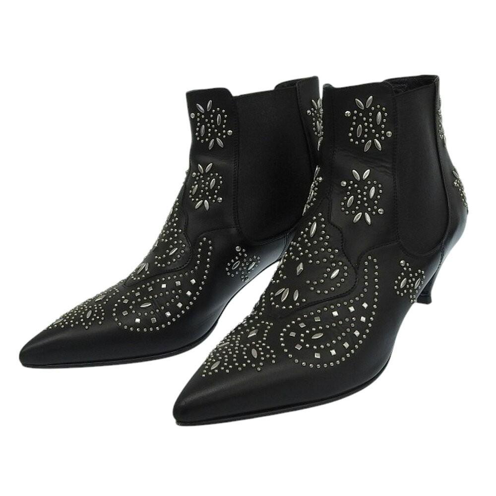 Saint Laurent Paris Short Boots Shoes EU 36.5 US 6.5 Leather Black Authentic