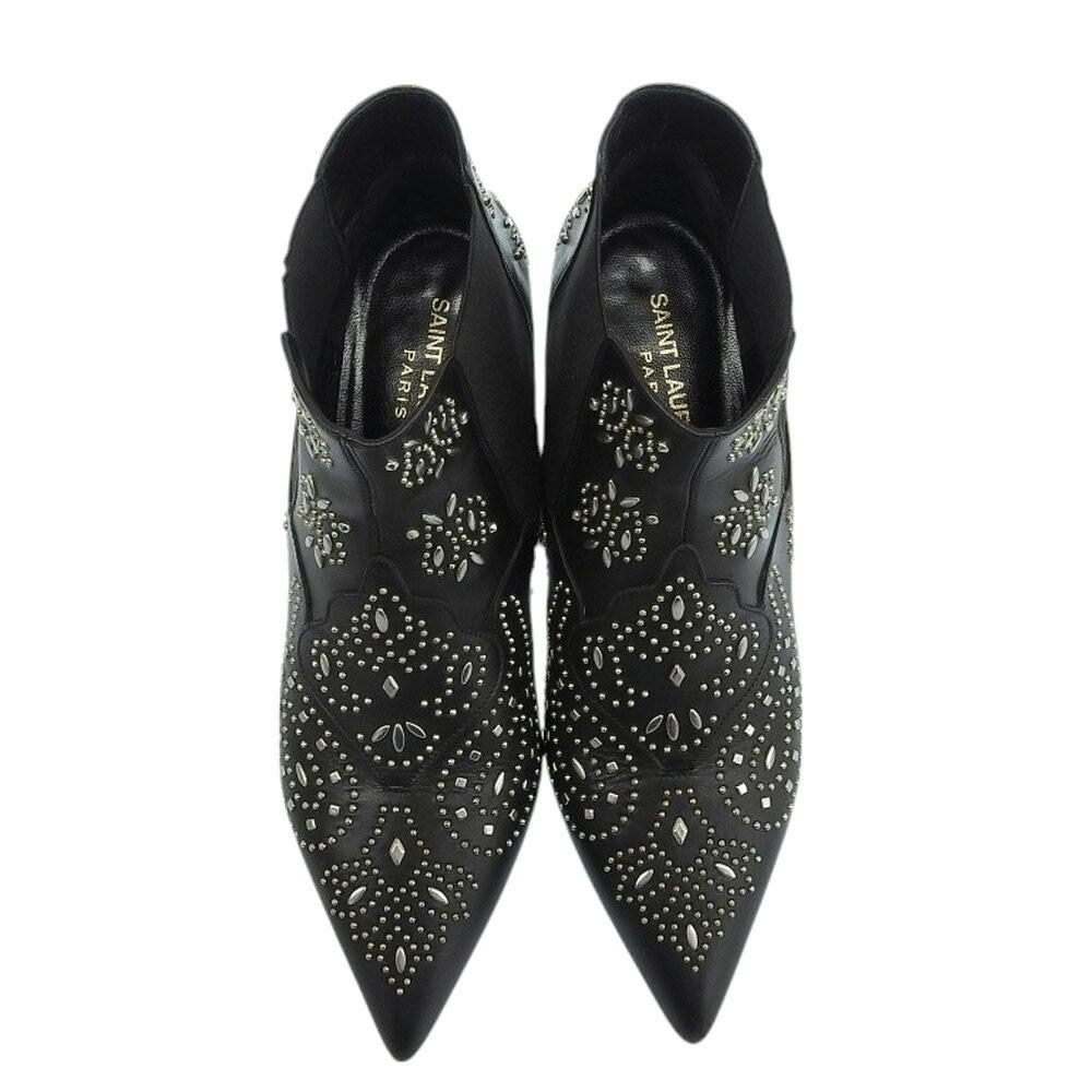 Saint Laurent Paris Short Boots Shoes EU 36.5 US 6.5 Leather Black Authentic