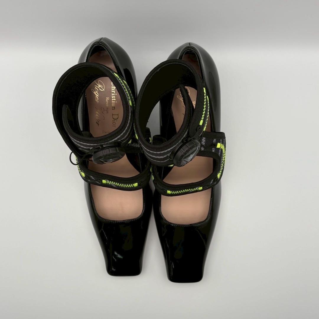 Christian Dior Roger Vivier Shoes Pumps Heel EU 37.5 US 7.5 Patent Leather Black