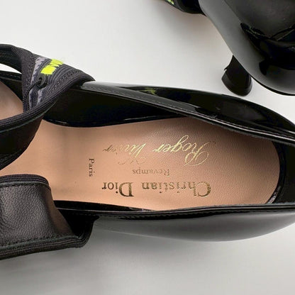 Christian Dior Roger Vivier Shoes Pumps Heel EU 37.5 US 7.5 Patent Leather Black
