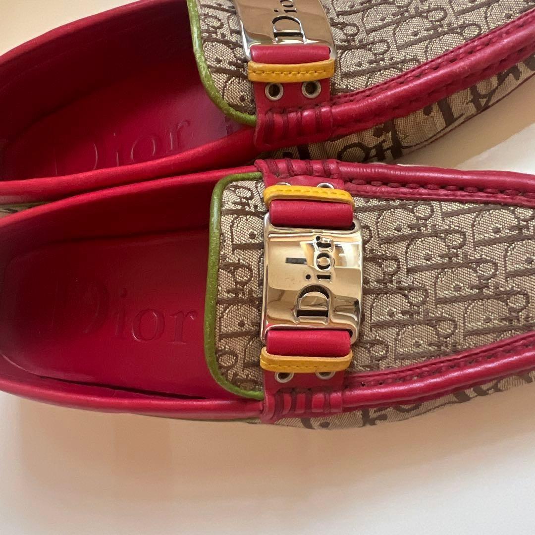 Christian Dior Loafers Shoes Trotter EU 35.0 US 5.0 Canvas Leather Red Beige