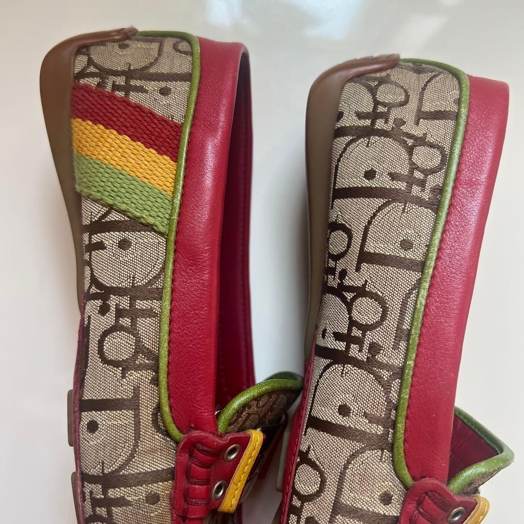 Christian Dior Loafers Shoes Trotter EU 35.0 US 5.0 Canvas Leather Red Beige